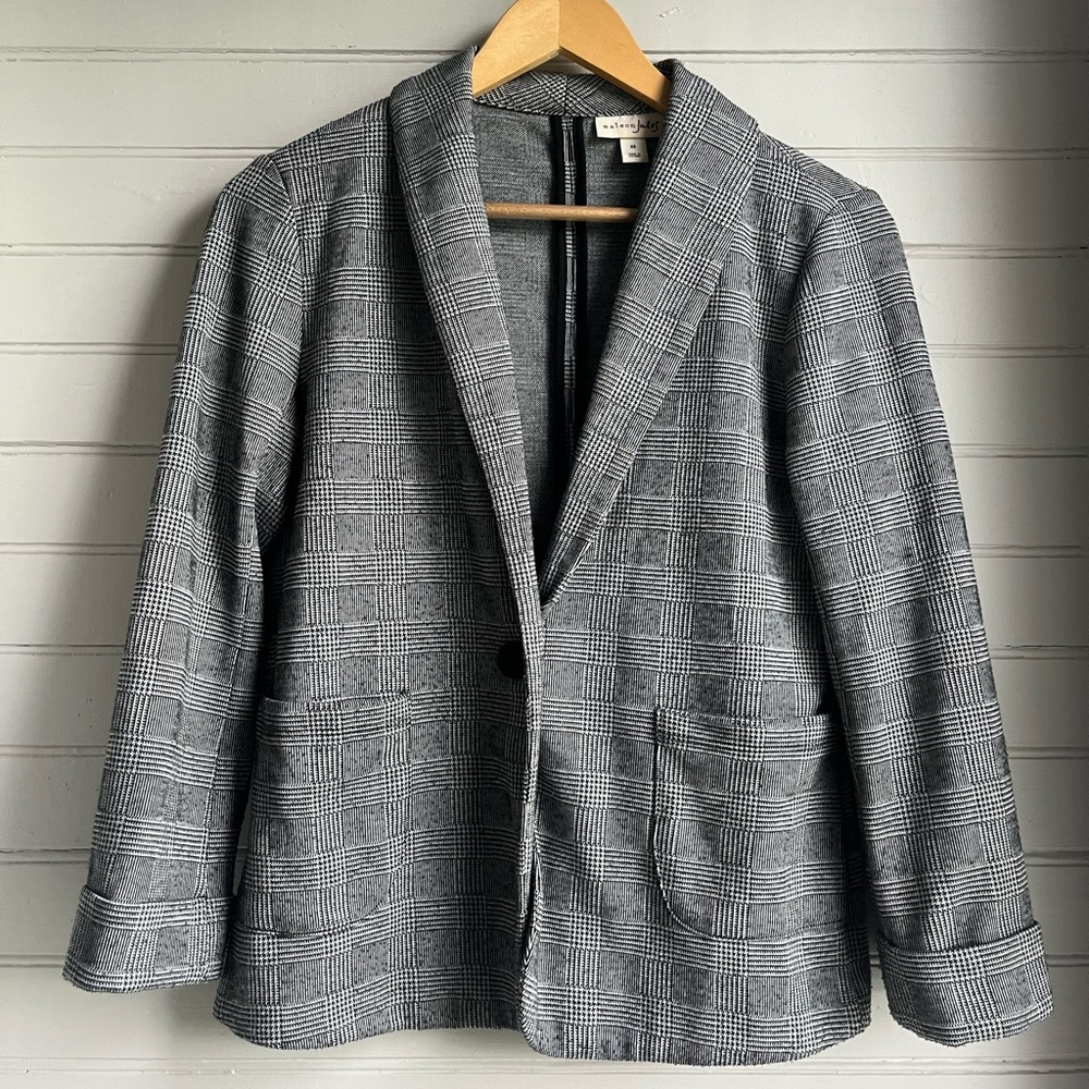 Women’s Checkered Houndstooth Blazer - fun pattern over sized XS